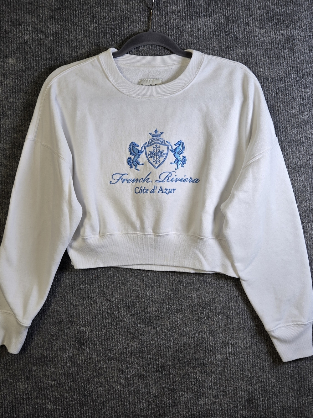 Abercrombie Fitch Pullover Womens XS White Blue Crop French Riviera Preppy